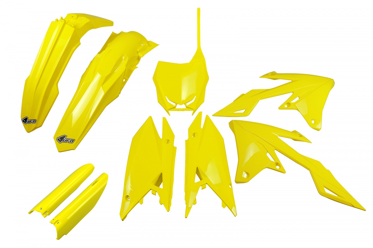 Full Plastic Kit yellow for Suzuki RMZ 250 (2019-25) - RMZ 450 (2018-25) - REPLICA PLASTICS - SUKIT418F-102 - Ufo Plast